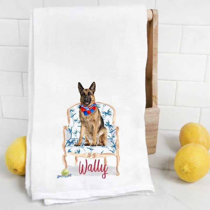 The Preppy Pineapple Home - Custom German Shepherd Tea Towel, Personalized Gift, Bow Tie: No Accessory / Wingback Chair