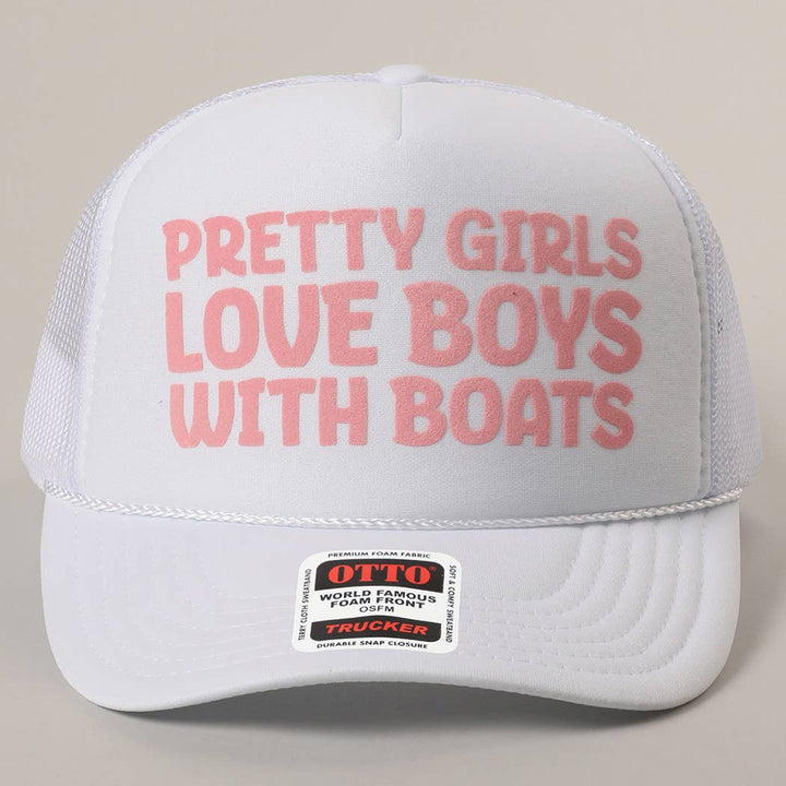 Fashion City - Pretty Girls Love Boys With Boats Text Print Mesh Back Cap: KELLY GREEN / ONE SIZE