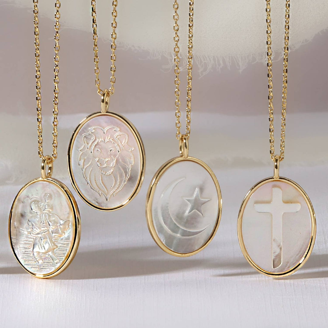 Splendid Iris - Cross Etched Shell Pendant Necklace
