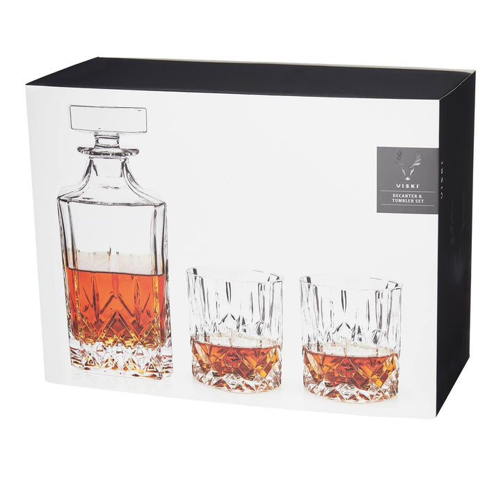 Viski - Admiral™ Crystal Whiskey Decanter & Tumblers Set - Set of 3