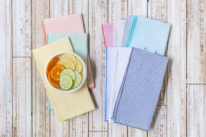 Dot and Army - Seersucker Everyday Napkins, set of four: Navy Blue