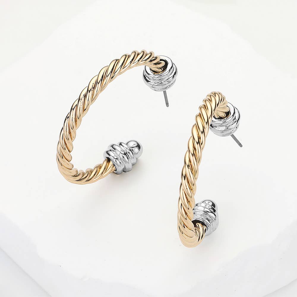 Sensibling Corp. - Two Tone Metal Rope Hoop Earrings: Gold Silver