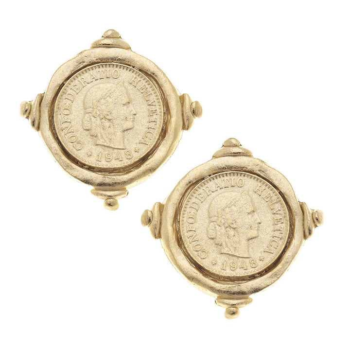 Susan Shaw - Gold Intaglio Coin Pierced Earrings