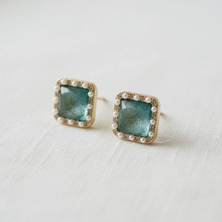 Ellemadera - Blue Cubic Zirconia Geometric Stud Earrings