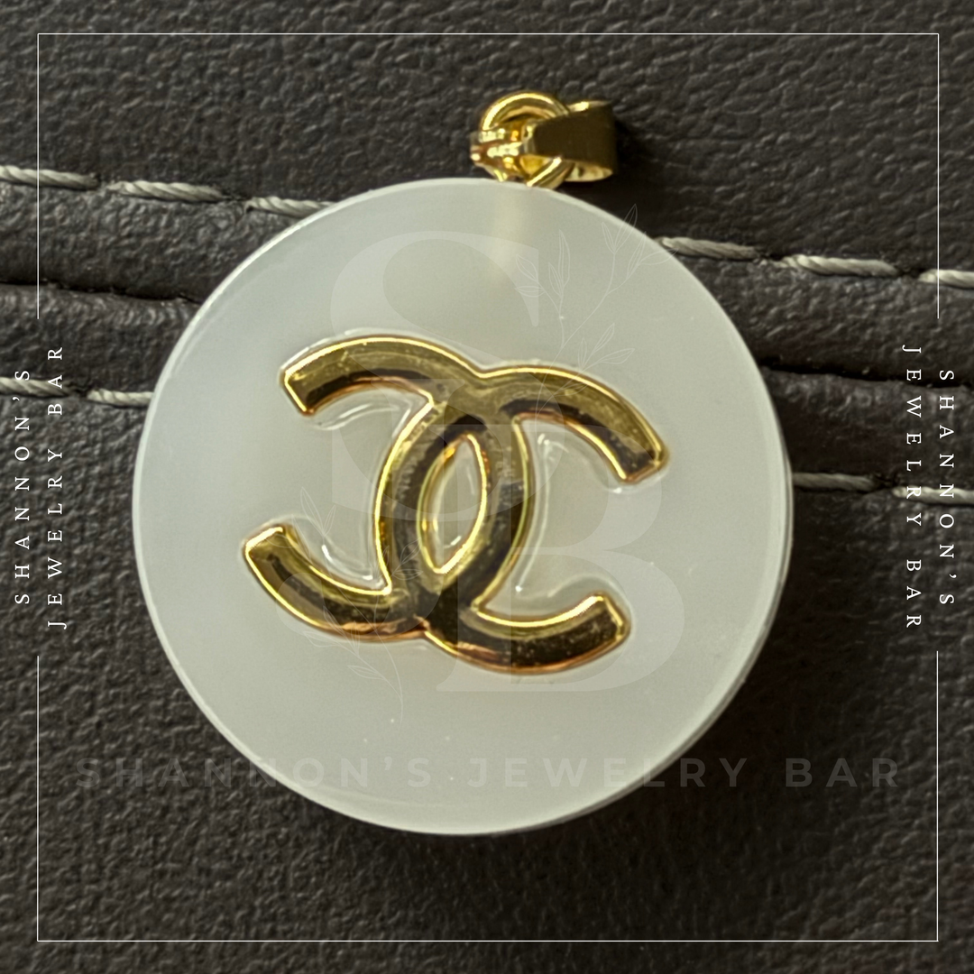 Shannon's Jewelry Bar - CHANEL Charm Zipper Pull Gold CC Grey Round Resin 25mm