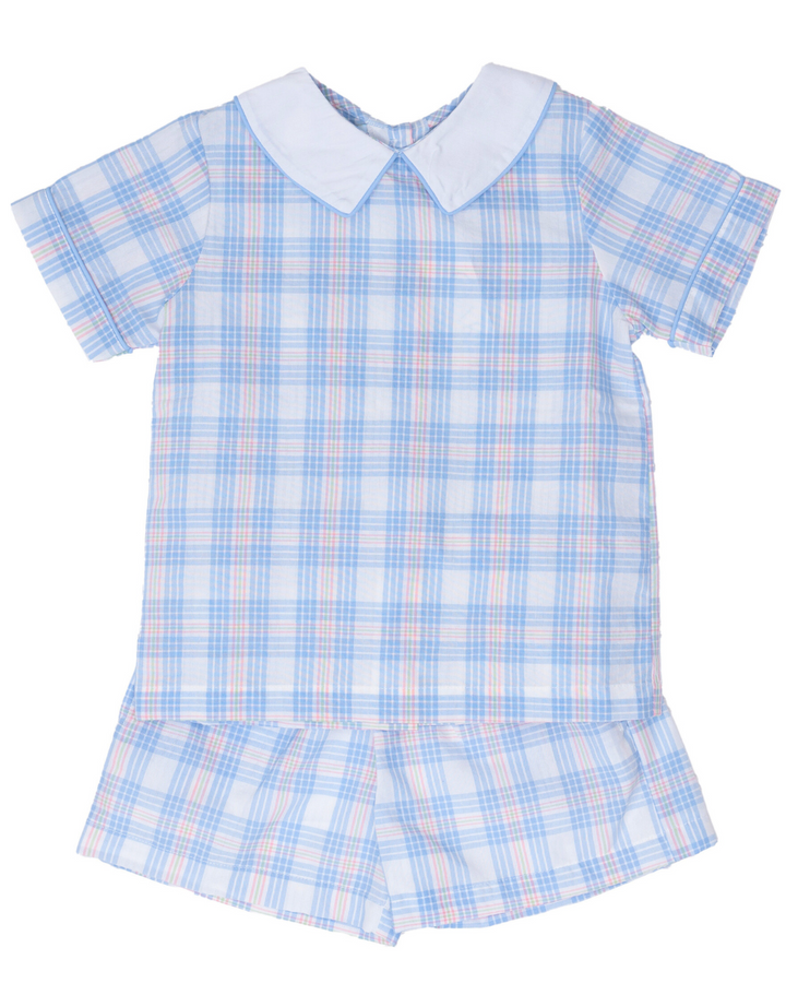 John Pink & Blue Plaid Short Set