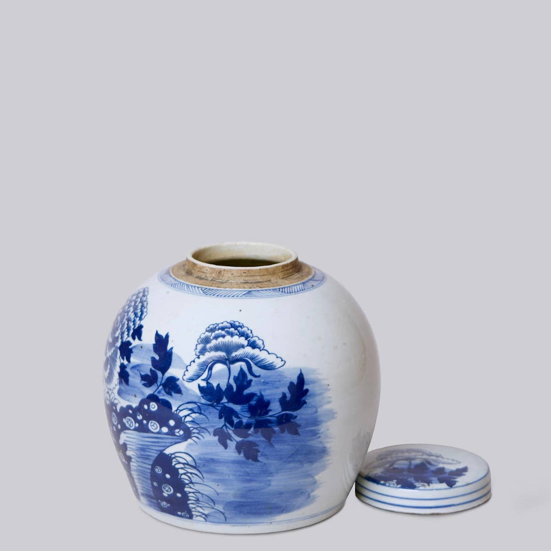 Cobalt Guild - Blue and White Porcelain Peony Round Storage Jar