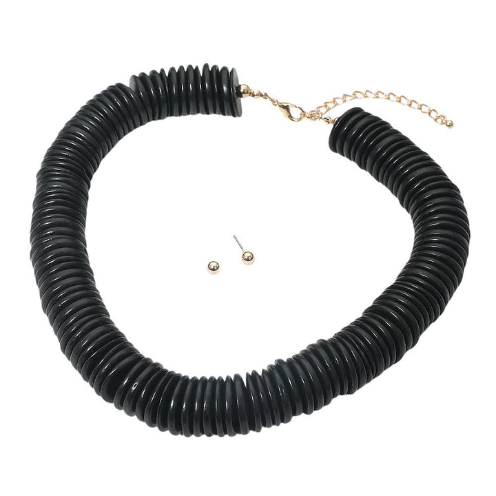 Sensibling Corp. - Chunky Wooden Disc Beaded Statement Necklace: Black
