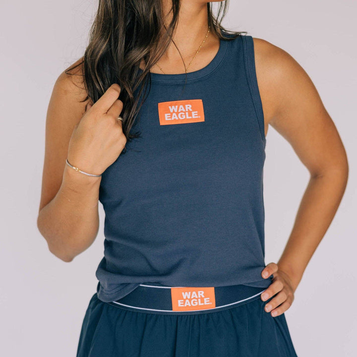 Scarlet & Gold - The Alli Ribbed Tank War Eagle Woven Label | Navy: Navy / Small