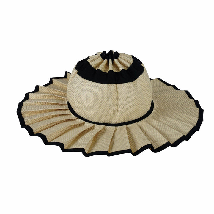 MKS America - Boho Checkered Straw Hat Foldable Beach Sun Hat: TGrass / M