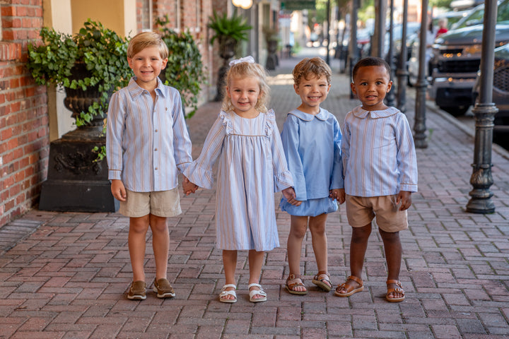 Mary Blue and Brown Stripe Dress