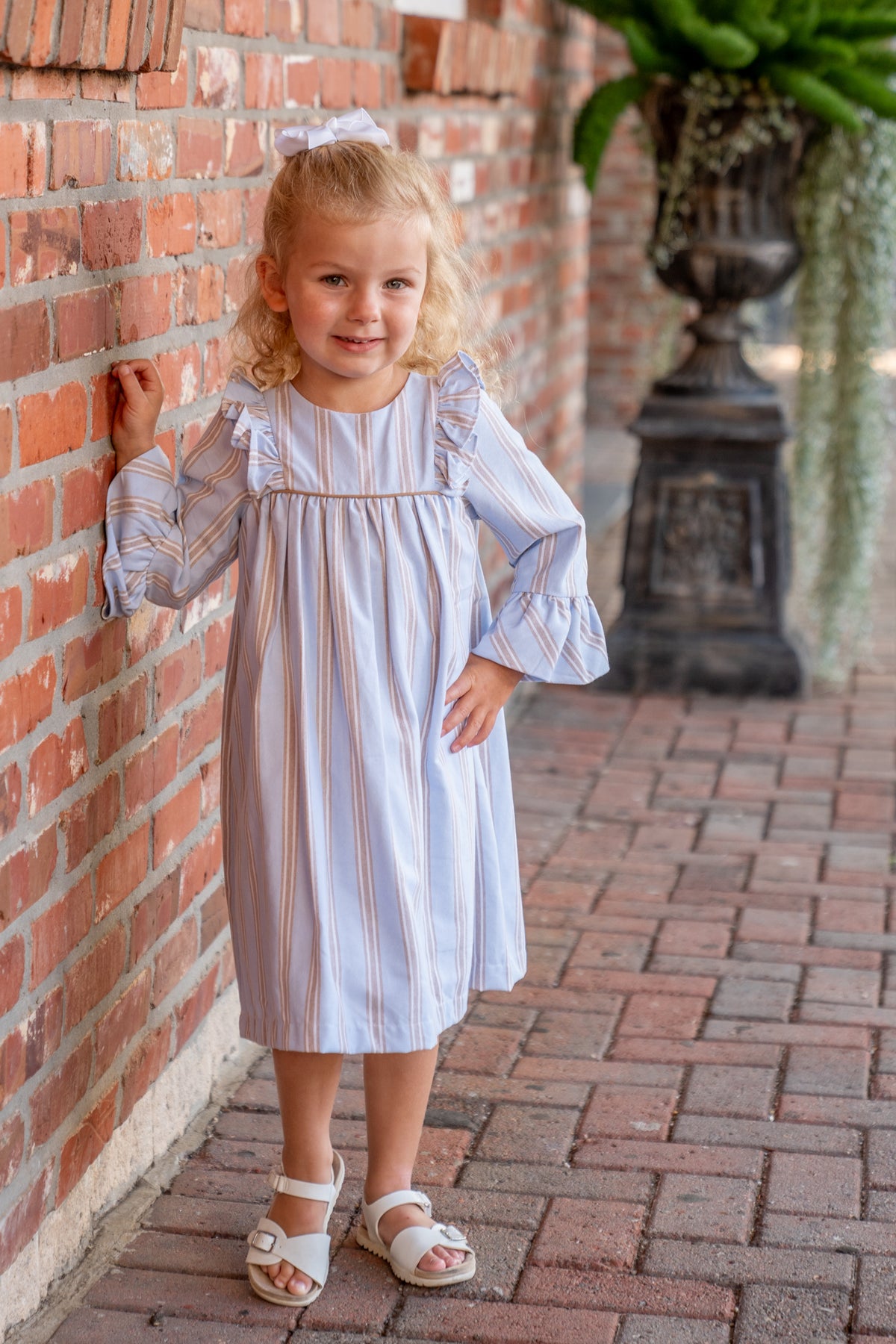 blue and brown toddler dress Chocolate Brown Sleeve and Neck Gathered Dress Cotton Girls Dress