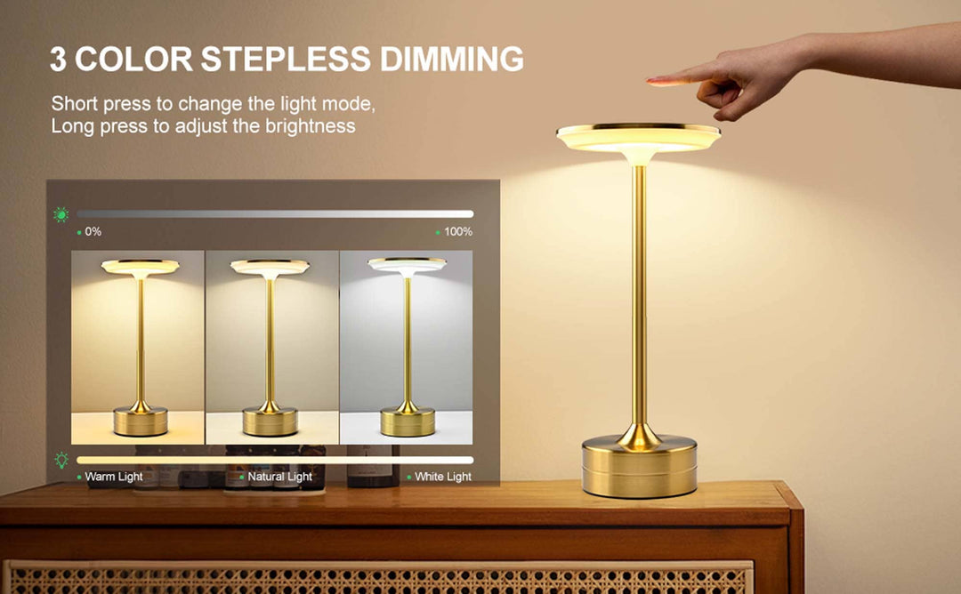LAX Gadgets - LED Table Lamp – Touch Control, Dimmable, Rechargeable: Gold