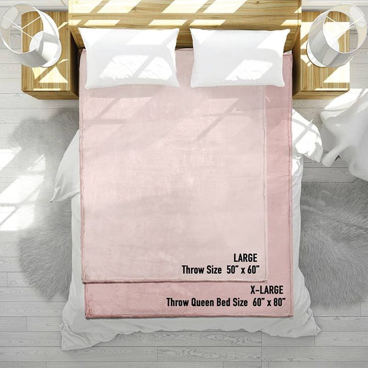 Boutique Monogram - Fancy Love Pink and Blue Roses Collection Throw Blanket: Pink Roses / Sherpa White / Large 50"x60"