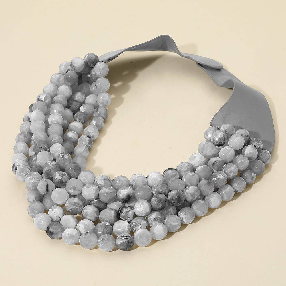 Sensibling Corp. - Marbled Faceted Ball Beaded Multi Layered Faux Leather Magnetic Necklace: Navy