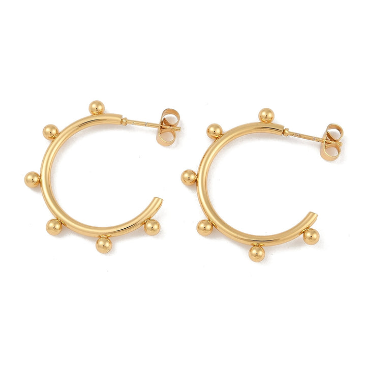 PVD Vacuum Plating Stainless hoops with dots Earrings, with 304 Stainless Steel Pin, Golden Size: about 3mm wide, 30mm long.