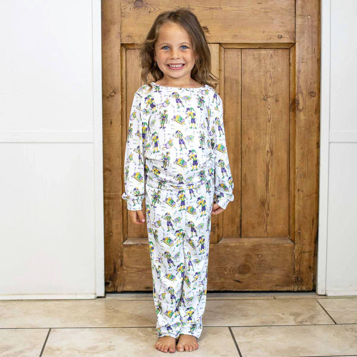 The Royal Standard - 2T Kid's Mardi Jester Long Sleeve Pajamas   White/Multi