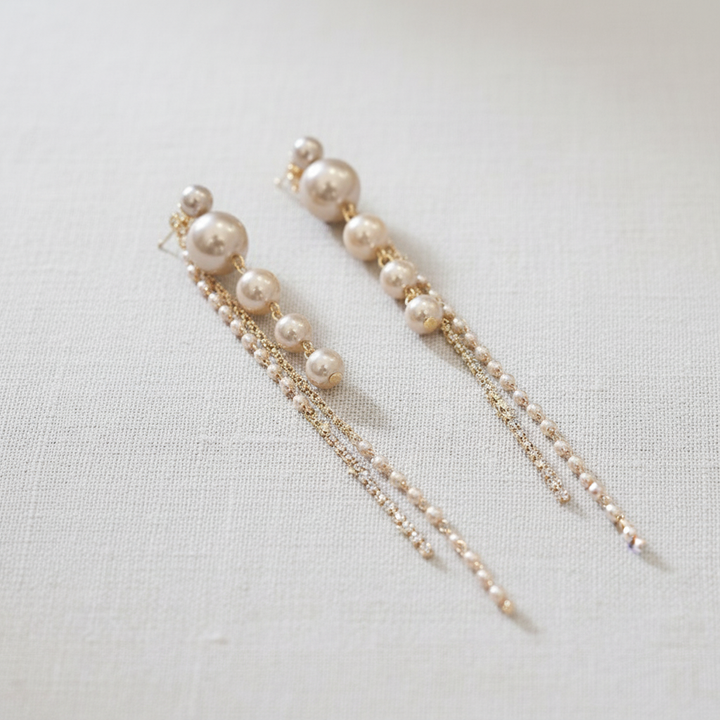 paperln - Elegant Rhinestone Pearl Tassel Earrings