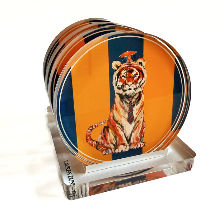 Lauren Dunn - TIGER IN NAVY GAME DAY COASTER sold as singles