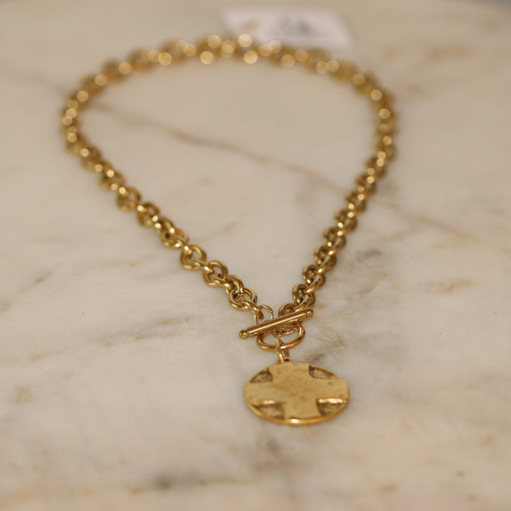 Deep South Originals Inc. - The Lord's Prayer Cross Medallion Toggle Necklace – Gold or Silver: Gold