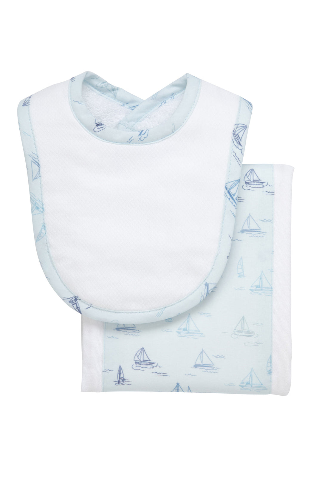 Sailboat Print Drooler Bib & Burp Set, Blue