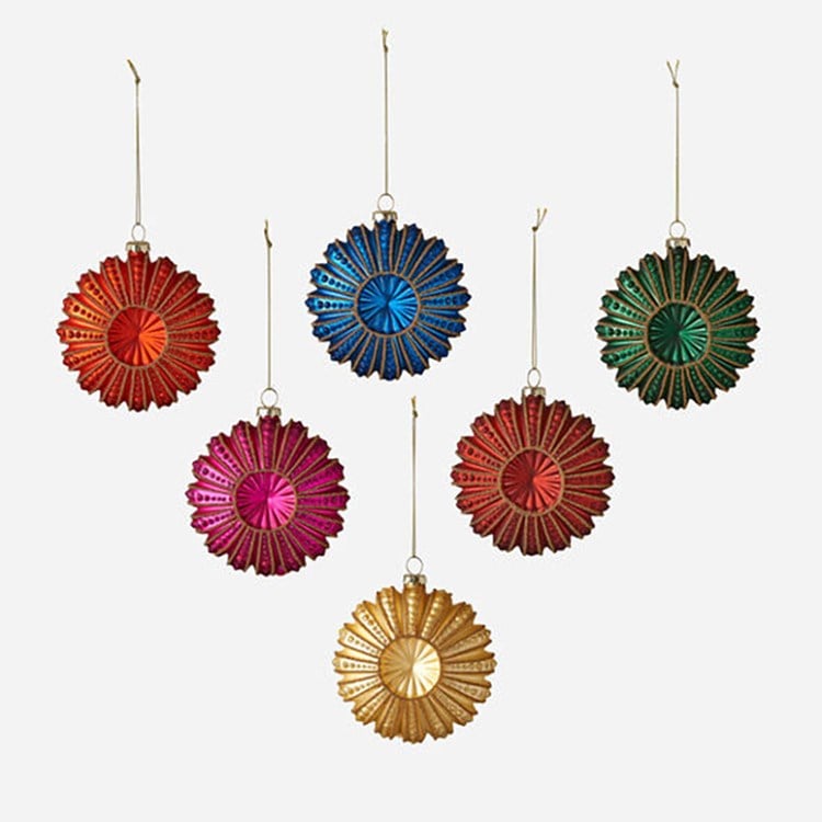 Ribbon Medallion Orn, 6 Asst, Glass, 4"