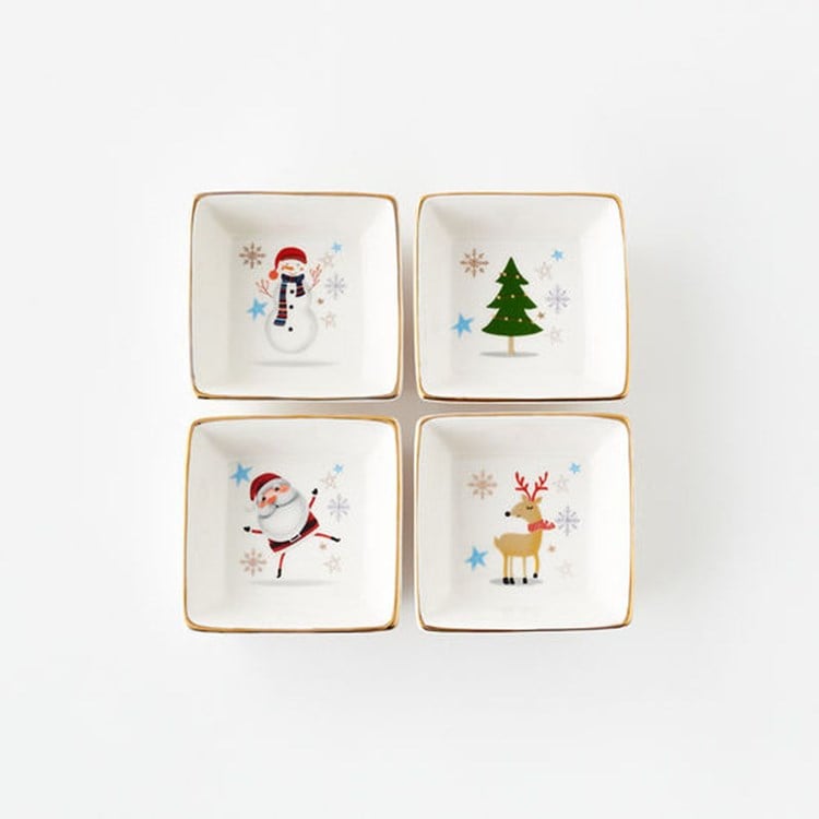 Santa & Friends Square Dish, 4 Asst, Ceramic, 3" x 3"