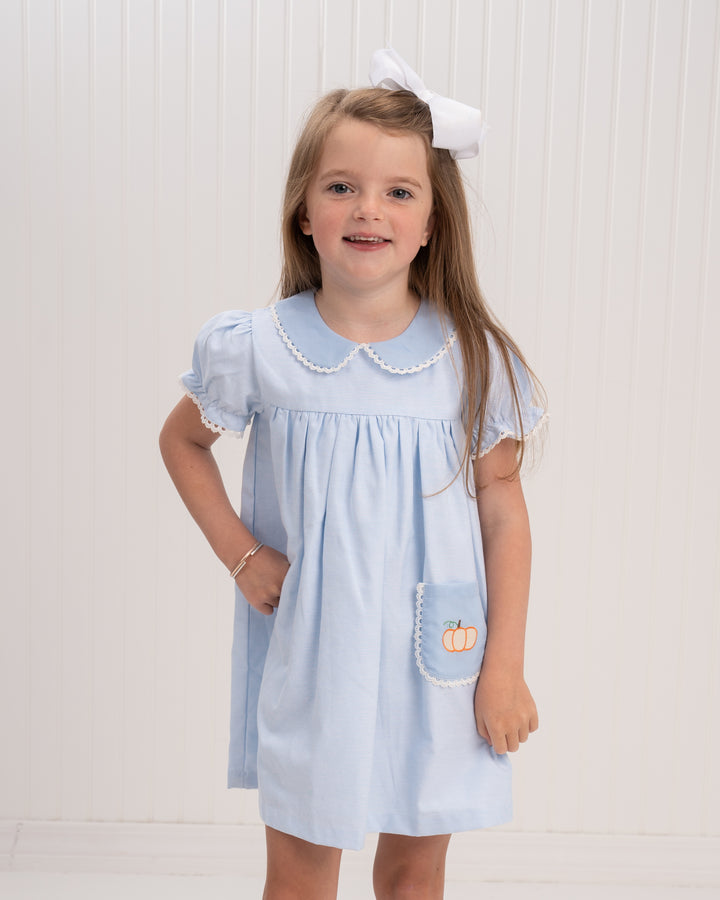 Christina Blue Pumpkin Applique Dress