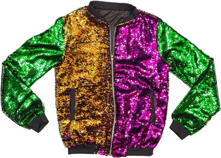 The Mardi Gras Krewe - Reversible Mardi Gras Sequin Jacket for Women & Kids, Mardi Gras Outfit: X-Large