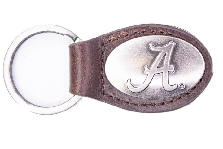Zep-Pro - Alabama Crimson Pride Oval Leather Key Fob.: UAL - Brown