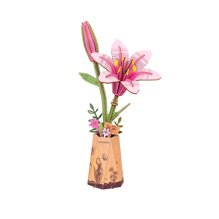 Hands Craft - 3D Wooden Flower Puzzle: Pink Lilly