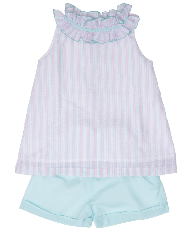 Delia Pink & Aqua Stripe Short Set