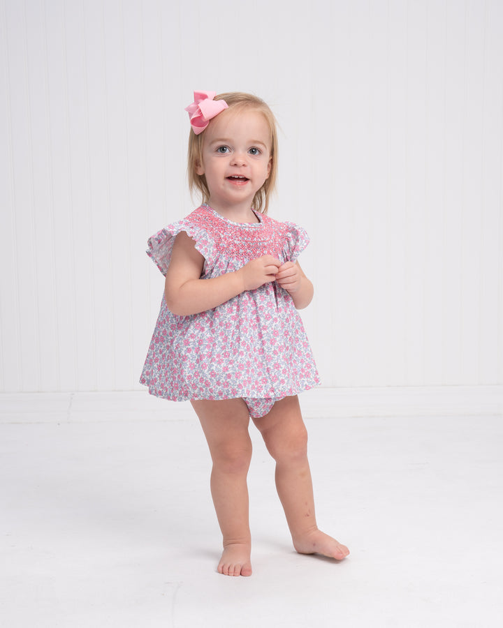 Sandy Belle Bonnet Pink & Blue Bloomer Set