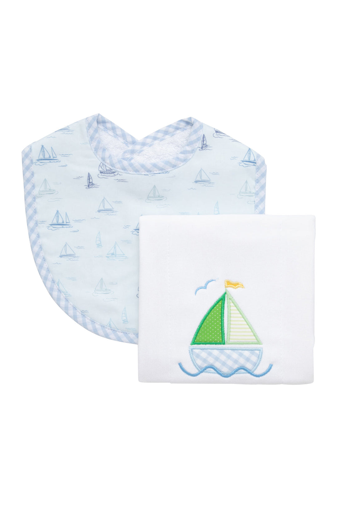 Sailboat Basic Bib & Burp Boxed Set, Blue