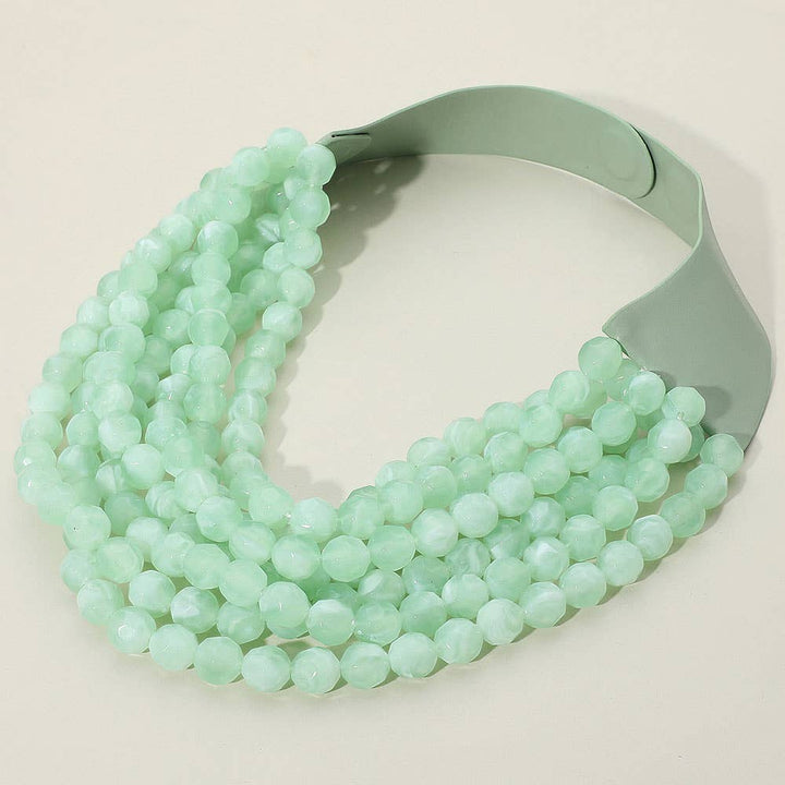 Sensibling Corp. - Marbled Faceted Ball Beaded Multi Layered Faux Leather Magnetic Necklace: Navy