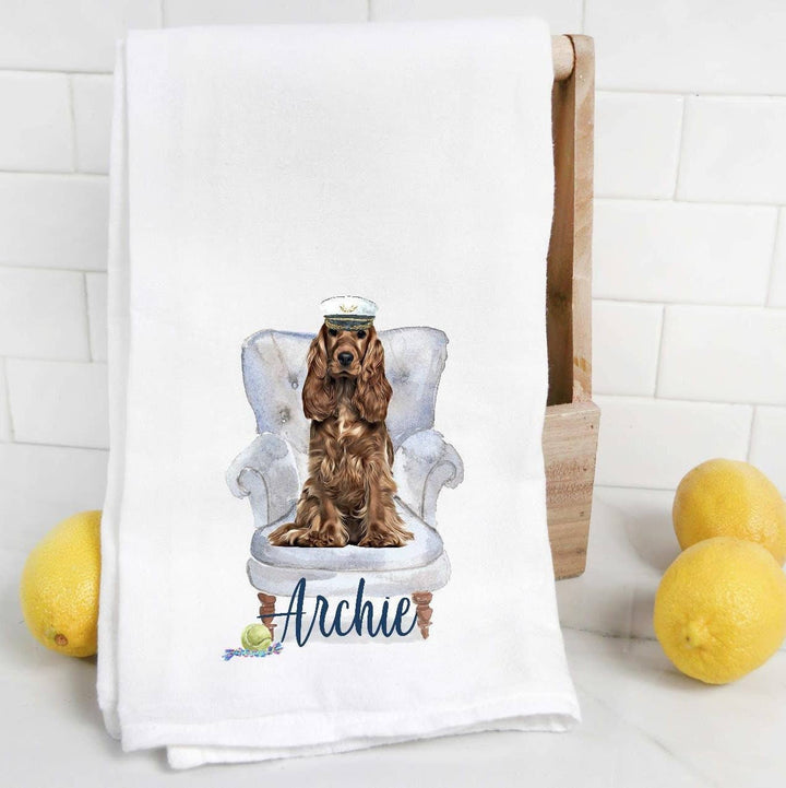 The Preppy Pineapple Home - Custom Cocker Spaniel 12 Flour Sack Towel, Dog Mom, Dog Dad, Personalized Name, Pet Name Gift, Watercolor Pet Portrait: No Accessory / Palm Chair