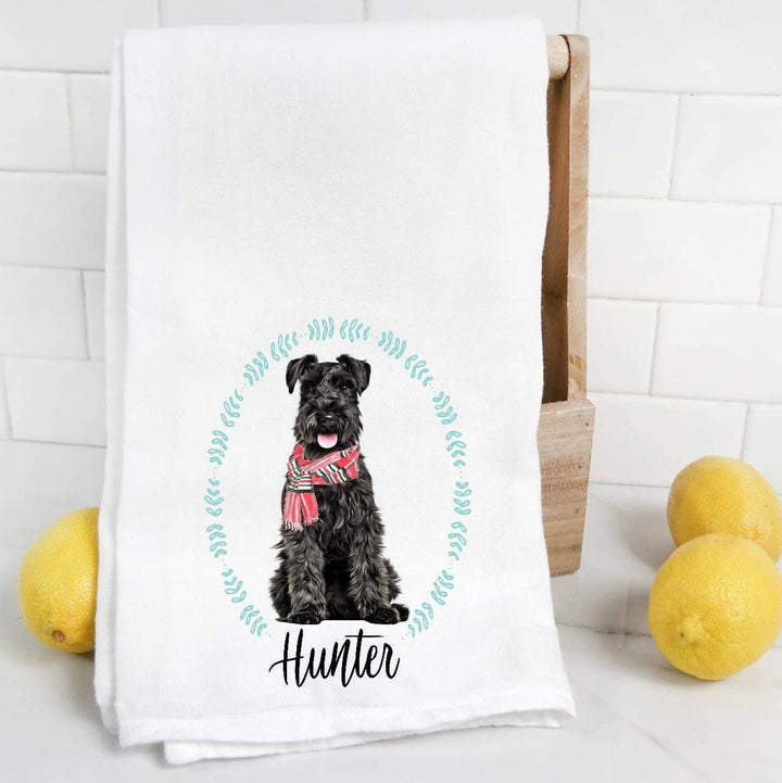 The Preppy Pineapple Home - Custom Black Schnauzer Tea Towel: No Accessory / Wingback Chair