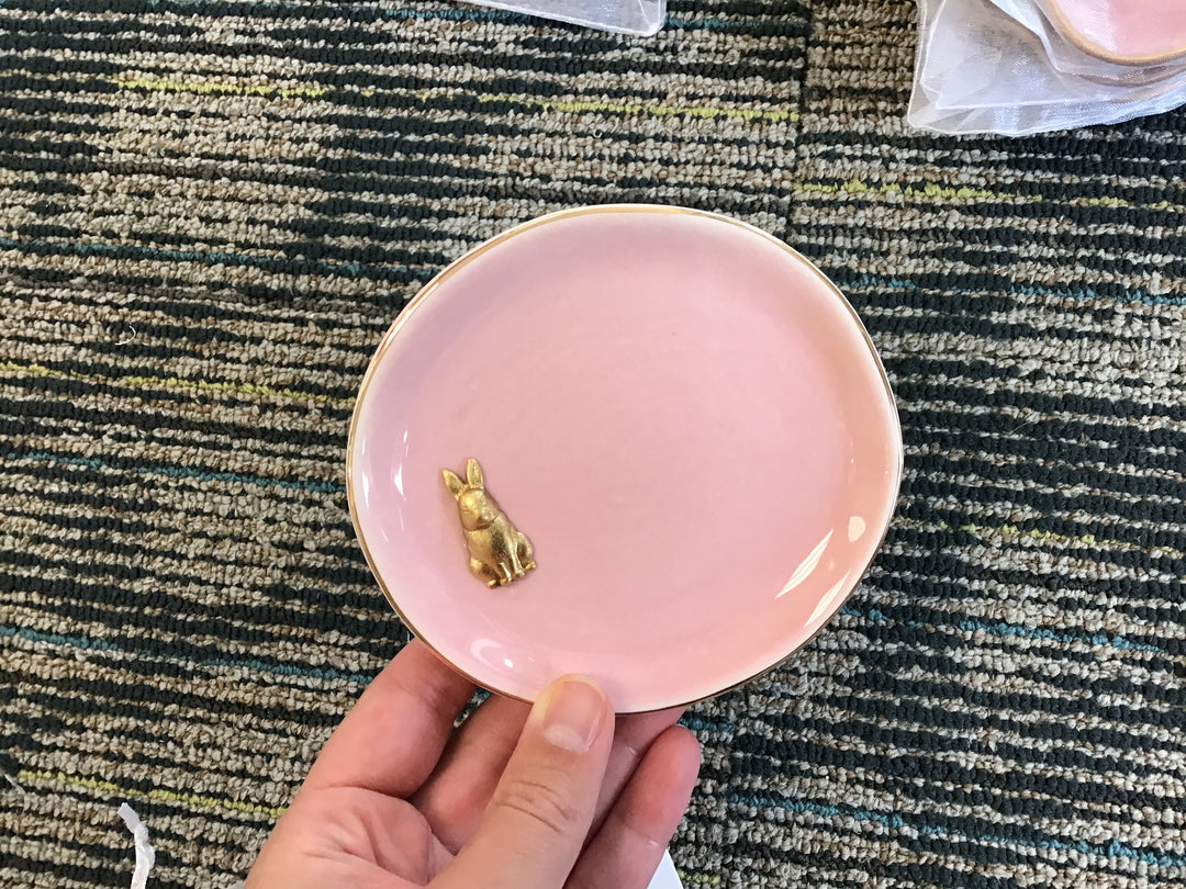 Michelle Allen Designs - Gold accent jewelry dish: Pink / Round / Bunny