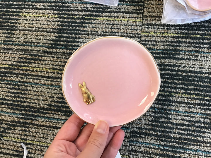 Michelle Allen Designs - Gold accent jewelry dish: Pink / Round / Bunny