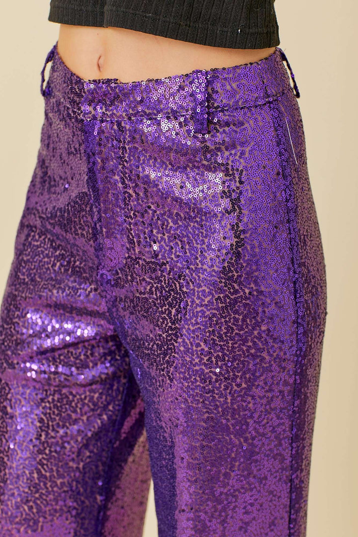 Main Strip - Mardi Gras Sequin Wide Pants: MARDI GRAS / M
