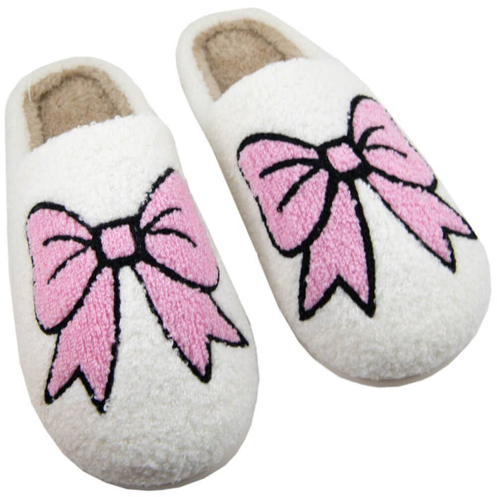 Katydid - Light Pink Bows Coquette Women's Slippers: White / S/M