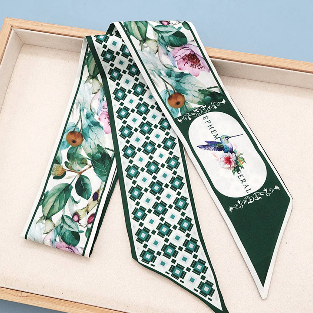 ACCITY - Fruit Print Twilly Scarf – Hair Tie & Bag Ribbon_CWASC0431: Brown / (OS) 10