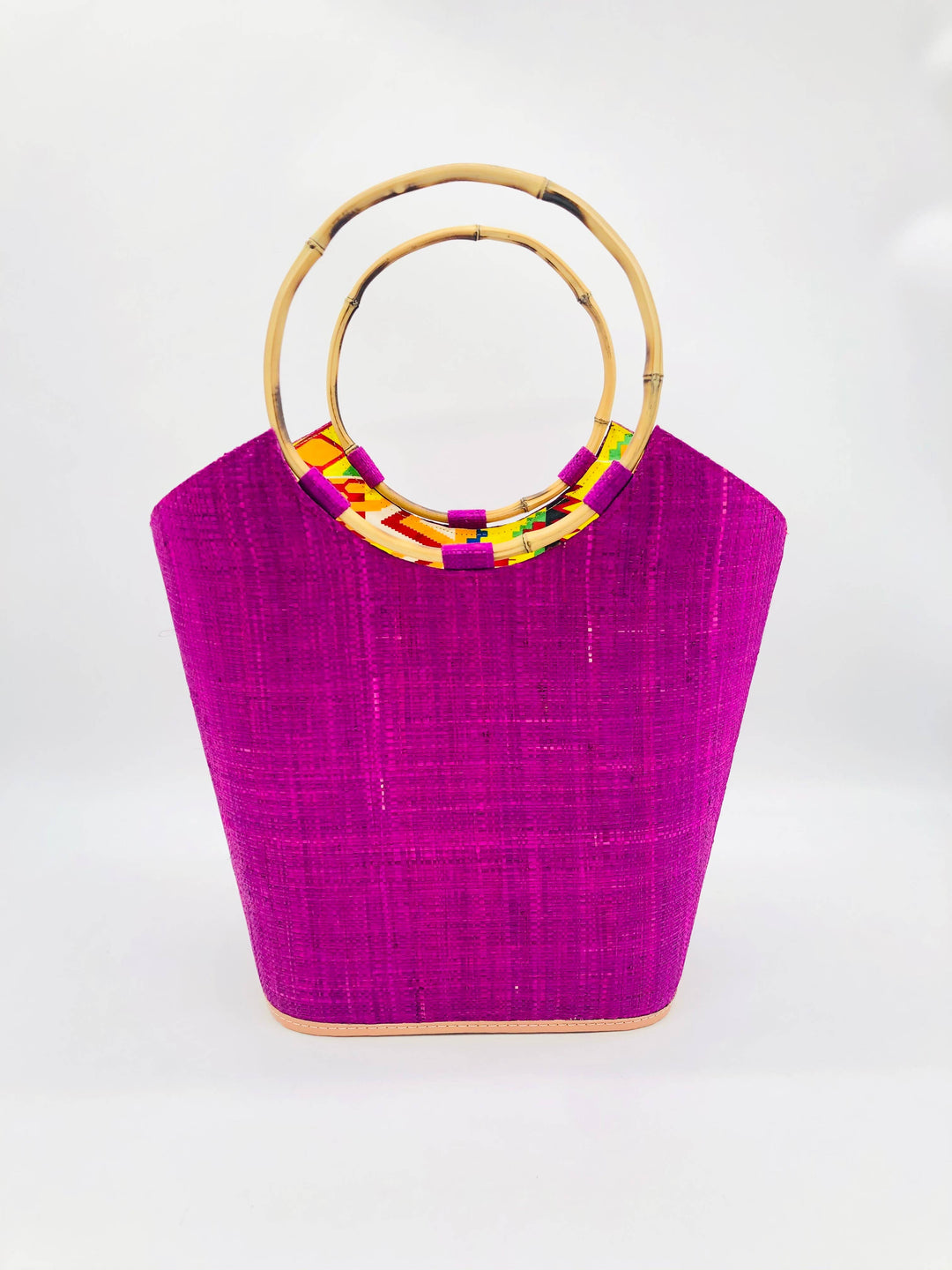 Shebobo - Carmen Solid & Stripes Straw Bucket Bag with Bamboo Handles: Natural