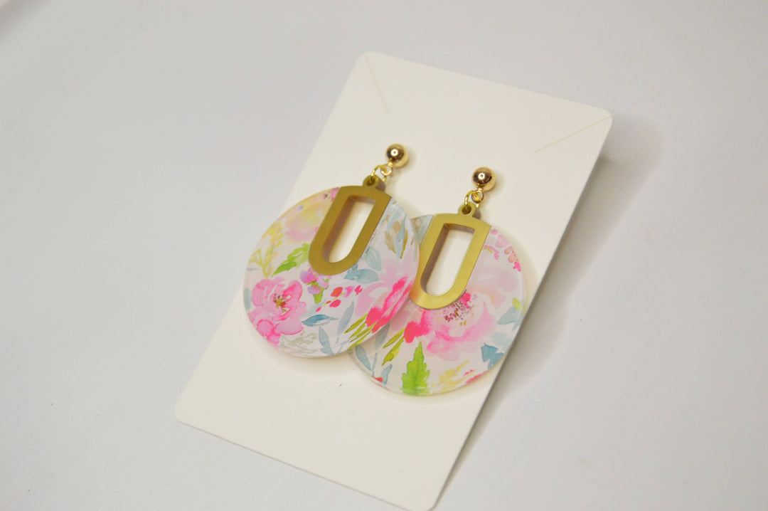 The Adorned Fox - Floral Notch Filled Circle Earrings, Acrylic Earrings
