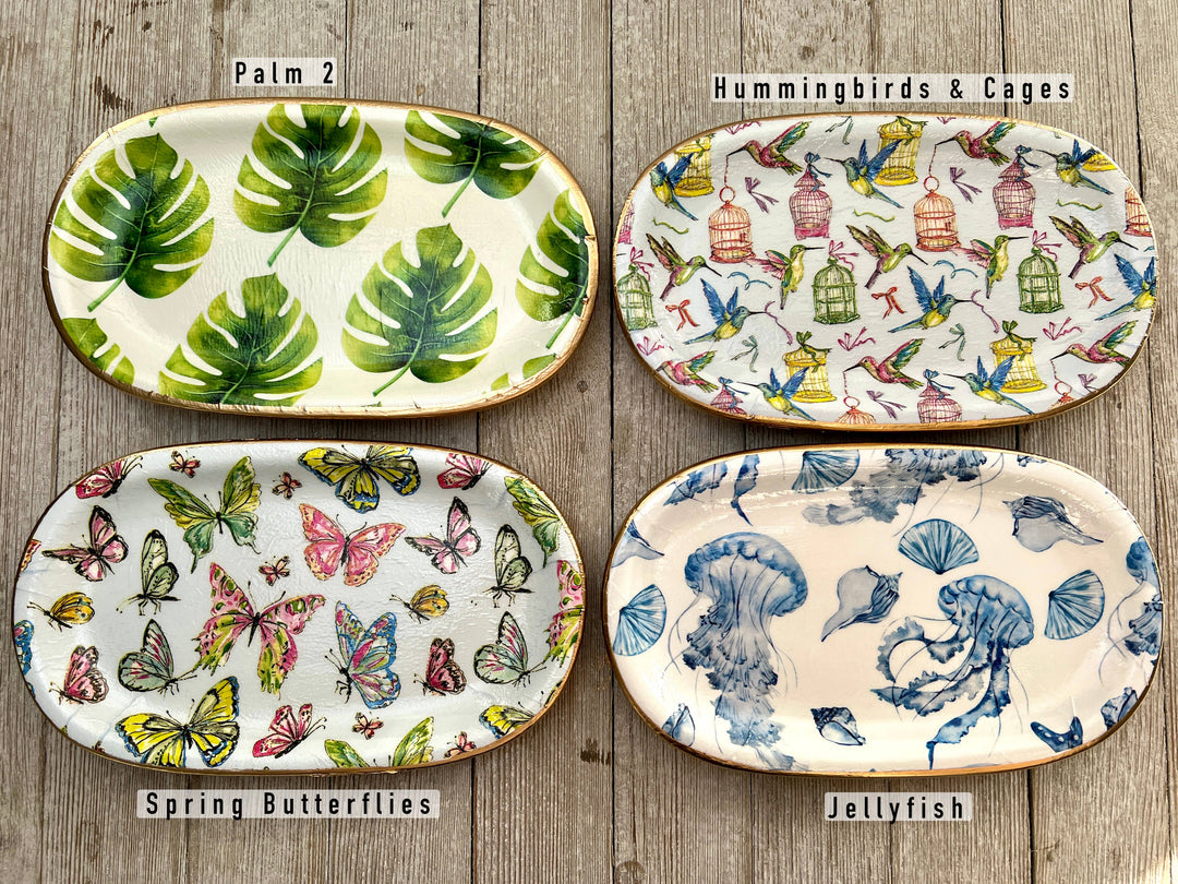 Ten Twenty Six Designs - Ceramic Jewelry tray- large: Blue Floral Leaves