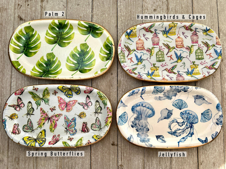 Ten Twenty Six Designs - Ceramic Jewelry tray- large: Blue Floral Leaves