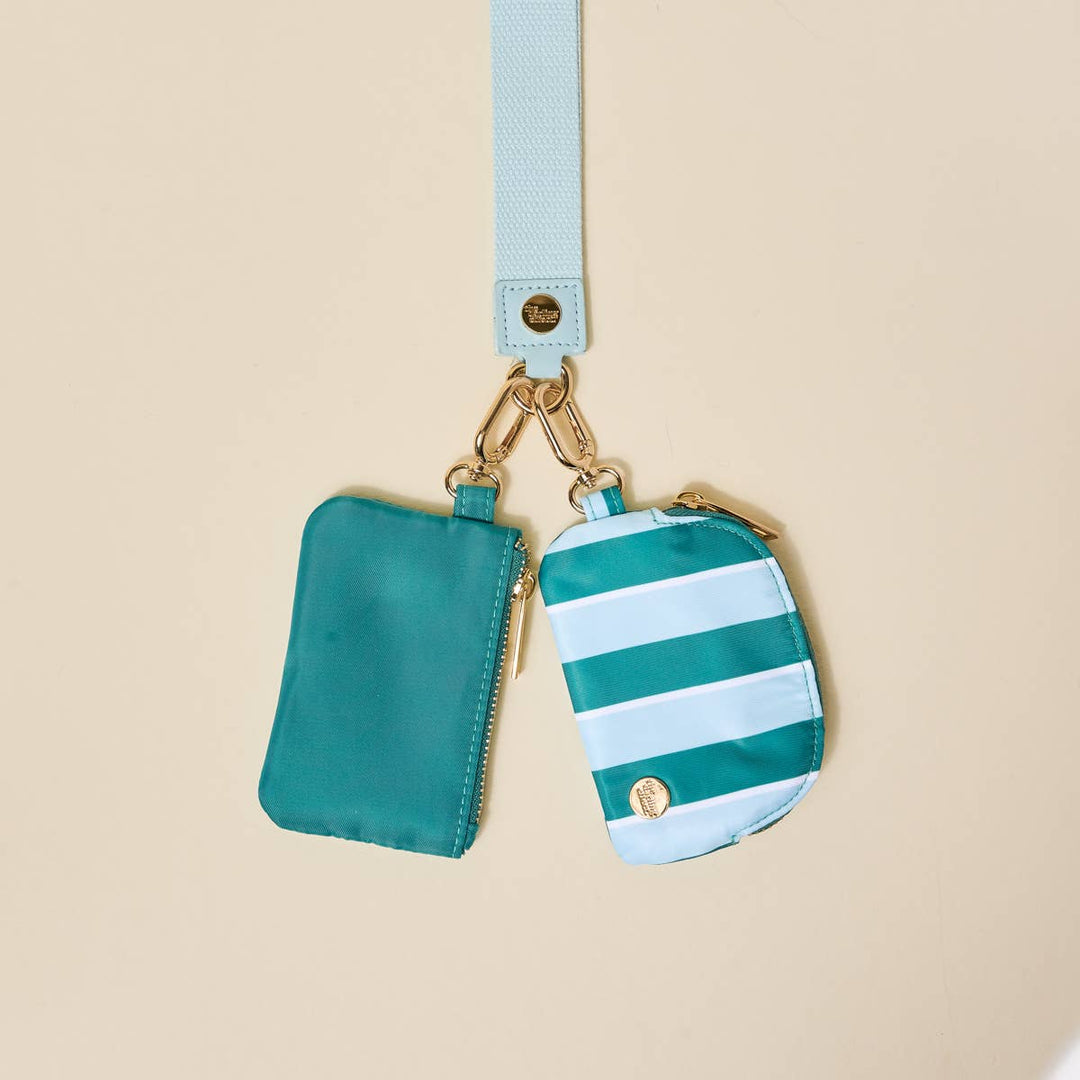 The Darling Effect - Dynamic Duo Pouch Wristlet–Sicily Stripes Teal