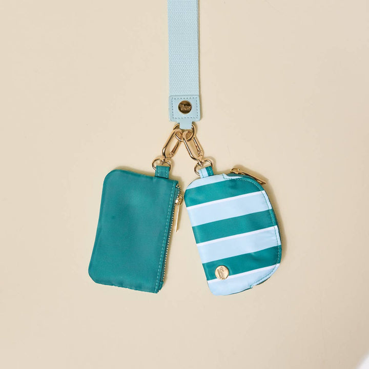The Darling Effect - Dynamic Duo Pouch Wristlet–Sicily Stripes Teal