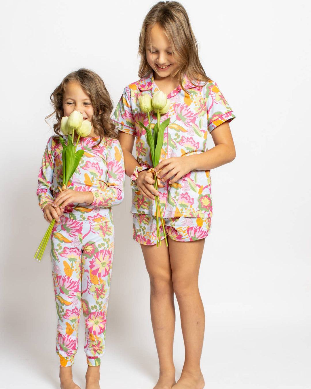 The Royal Standard - Girl's Summer Bouquet Sleep Shorts Set   Pink/Blue/Multi   -Asst.: Medium (8-9)