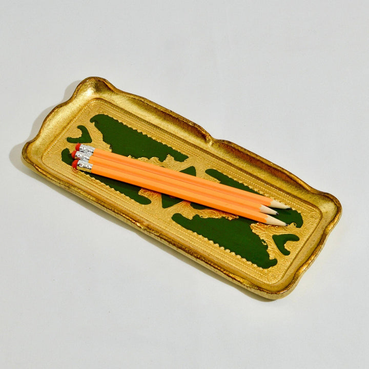 Florentine Carved Gilded Wood Narrow Tray, Made in Italy: Cappuccino